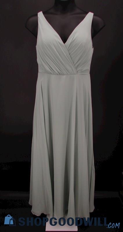 DB Studio Women's Sage Green Pleated V Neck Column Formal Gown SZ 14