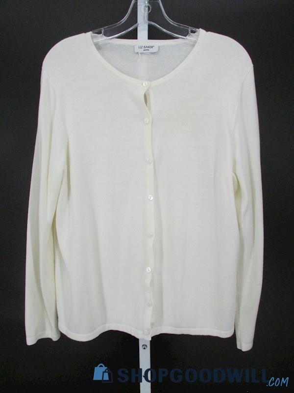 Liz Baker Women's White Knit Cardigan Sweater SZ MP