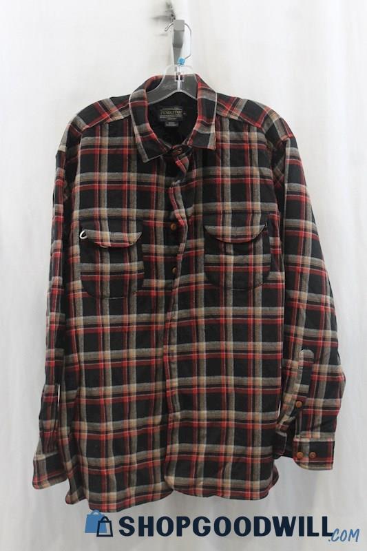 Pendleton Mens Red/Black Plaid Wool Flannel Sz XL