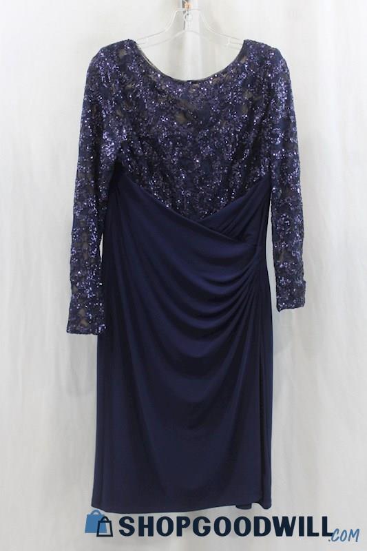 NWT Lauren Ralph Lauren Womens Navy Chiffon Sequence Shift Dress Sz 12