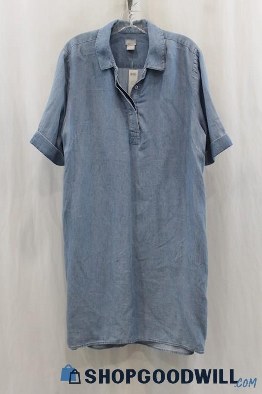 NWT Chicos Womens Blue Washed 1/4 Button T-Shirt Dress Sz XL