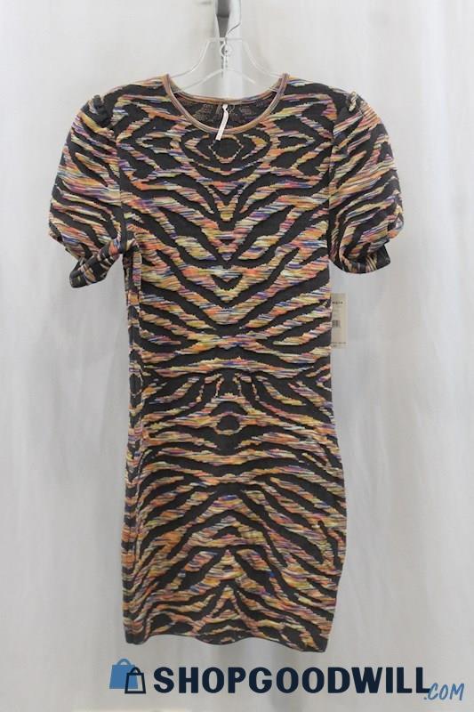 NWT Free People Womens Dark Gray Multicolor Textured Pattern T-Shirt Dress Sz XS