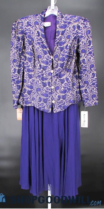 NWT Karen Miller Women's Vintage Purple/Gold Paisley 2 Pc Skirt Suit SZ 15/16