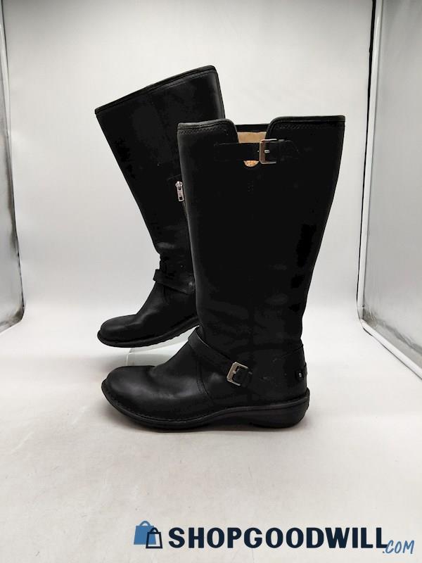 UGG Women's Black Leather Sheepskin Lined Pull On Boots SZ 10