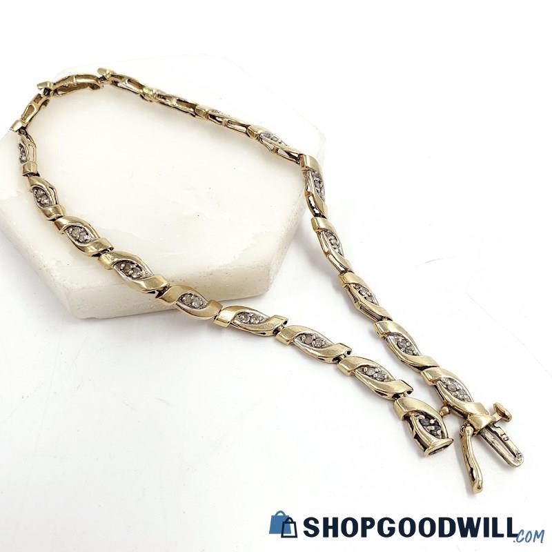 10K Two-Tone Diamond Accent Link Chain Bracelet 6.74g