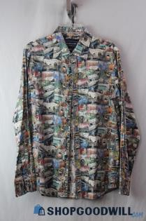 David Smith Men's Multicolor Car Graphic Long Sleeve Shirt SZ XL