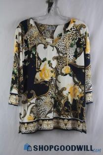 NWT JM Collection Women's Yellow/Brown V Neck Long Sleeve Blouse sz LP