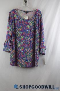 NWT ZAC & Rachel Women's Blue/Multicolored Polka Dot Shirt Sz 2X