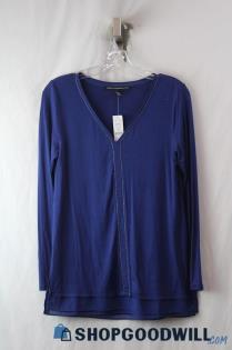 NWT WHBM Women's Royal Blue LS Tinsel Neck Line Blouse SZ XS