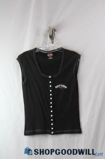 Harley-Davidson Women's Black Button Up Scoop Neck Sleeveless Top sz L