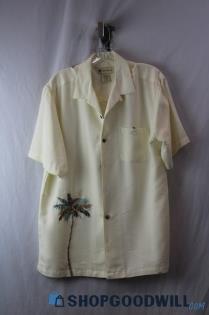 Havana Jack's Cafe Men's Pale Yellow Embroidered Palm Graphic Button Up sz L