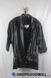 Berman's Women's Black Vintage 100% Leather Overcoat SZ L