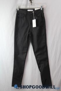 NWT KanCan Women's Black Button Fly Faux leather coated Skinny Pant SZ 25