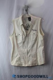 Harley-Davidson Women's Ivory Logo Graphic Zip Up Fashion Vest sz L