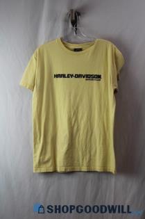 Harley-Davidson Women's Pale Yellow Felt Logo Graphic T-Shirt sz L