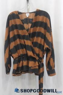 Peyton Jensen Women's Brown/Black Stripes Blouse SZ S