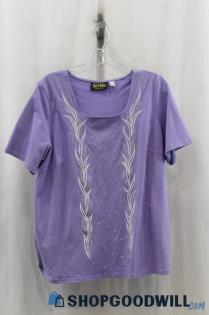 Bob Mackie Womens Purple/White Sequence Pattern Shirt Sz L