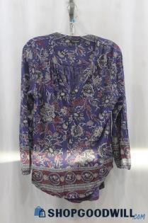 Lucky Brand Women's Purple/Gray Floral Print Blouse SZ M