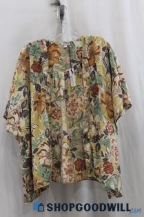 NWT Kylie Paige Women's Yellow/Orange Tropical Print Open Shirt SZ M