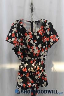 NWT Lane Bryant Womens Black/Tan Floral Belted Blouse Sz 18