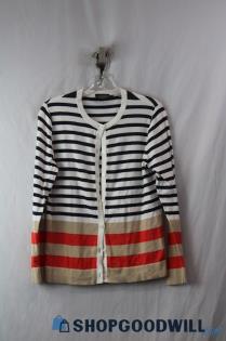 Pendleton Women's Navy/White Striped Button Up Cardigan sz M