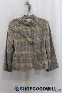 Midorei Women's Brown/Gray Plaid Button Coat SZ 10