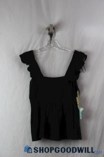 NWT Cece Women's Black Ruffle Strap Peplum Tank Top SZ XS