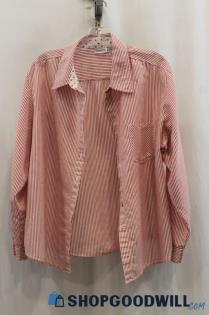 Chico's Women's Red/White Pinstripes Button Up Shirt SZ XL