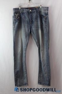 GS-115 Premium Men's Weathered Blue Slim Straight Jeans sz 40