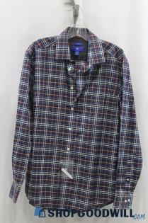 Egara Mens Blue/Red Plaid Button Up Shirt Sz M