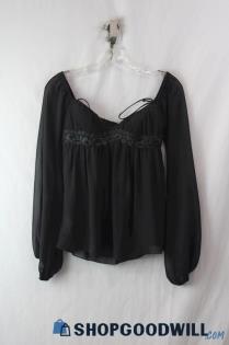 NWT MNG Women's Black Off The Shoulder Lace Ruched Top SZ 6