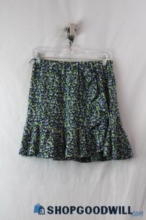 Michael Kors Women's Green/Blue Floral Pattern Surplice Skirt SZ XS