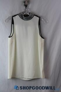 NWT Michael Kors Women's Ivory Bedazzled Mock Neck Tank Top sz S