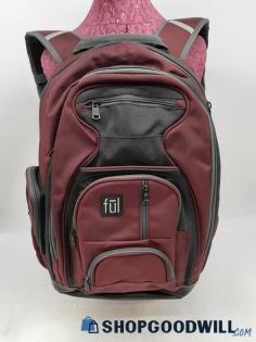 Ful Maroon/ Grey Canvas Backpack Handbag Purse