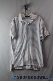 Polo Ralph Lauren Men's White/Blue Striped Polo Shirt sz L