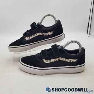 Vans Girl's Ward V Animal Print Black Suede Sneakers Sz 5