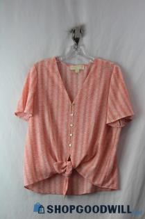 Michael Kors Women's Pink/White Striped Button Up Shirt SZ M