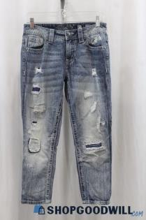 Miss Me Womens Blue Washed Boyfriend Capri Jeans Sz 25