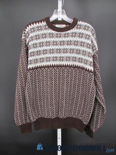 Munsing Wear Men's Vintage Brown/White Pattern Wool Knit Sweater SZ L