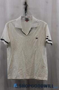 Tommy Hilfiger Wmns White Blue Stripe Polo Shirt Sz M