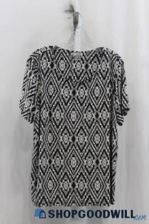 JM Collection Womens Black/White Pattern Blouse Sz M