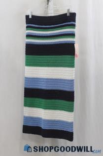 NWT New York & Company Women's Green/Blue Stripes Knit Straight Skirt SZ L