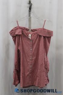 NWT Guest Editor Women's Red/White Gingham Pattern Button Up Shirt SZ XS