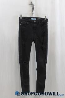 7 For All Mankind Womens Black Distressed Skinny Jeans Sz 25