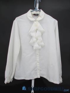 RRRRuss Women's Vintage White Ruffle Button-Up Shirt SZ XL