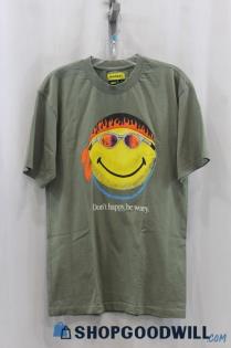 Smiley Men's Green 'Dont happy, be worry' Screenprint Pullover T-Shirt SZ M