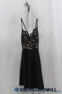 NWT My Michelle Women's Black/Tan Floral Lace Babydoll Dress SZ 1