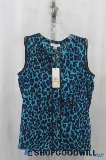 NWT Calvin Klein Women's Blue/Navy Leopard Print Tank Blouse SZ S