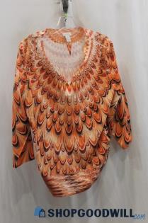 Chico's Women's Orange/Brown Design Print Blouse SZ L