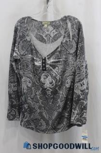 NWT One World Women's Gray/White Design Print Sweatshirt SZ XL